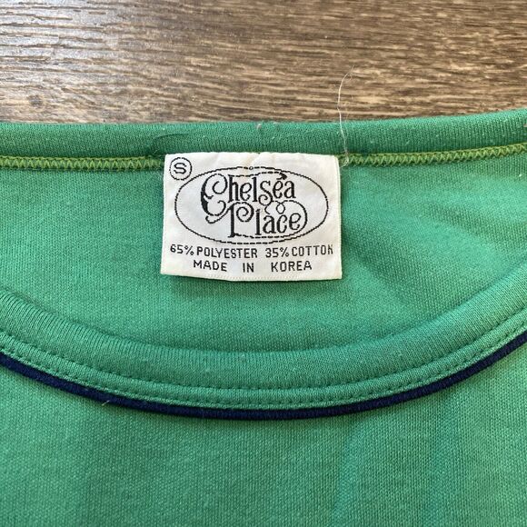 VTG 80's Chelsea Place Preppy Green Long Sleeve Top Embroidered Whale Contrast - Picture 2 of 6